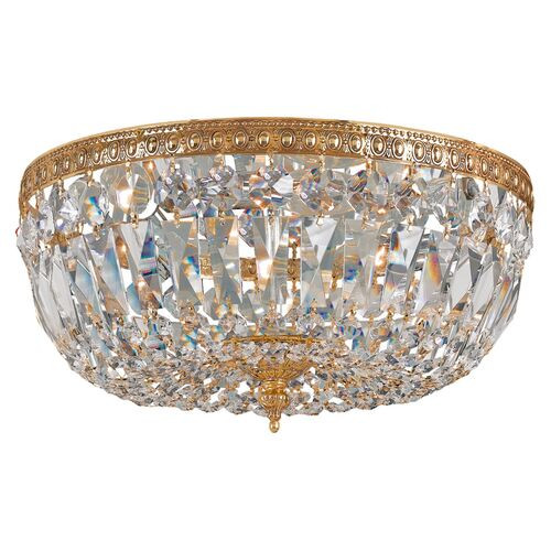 3-Light Swarovski Spectra Crystal Flush Mount, Brass | One Kings Lane