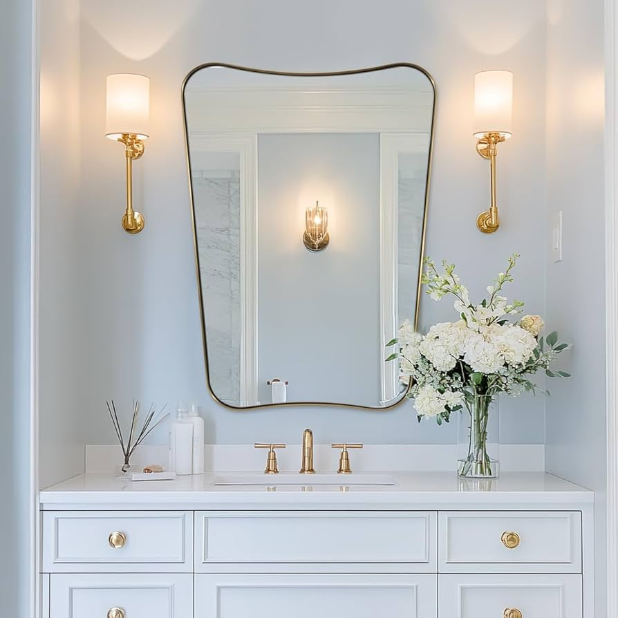 ANDY STAR 24x32 Inch Gold Mirror, Bathroom Vanity Mirror, Antique Brass Wall Mirror, Unique Irreg... | Amazon (US)