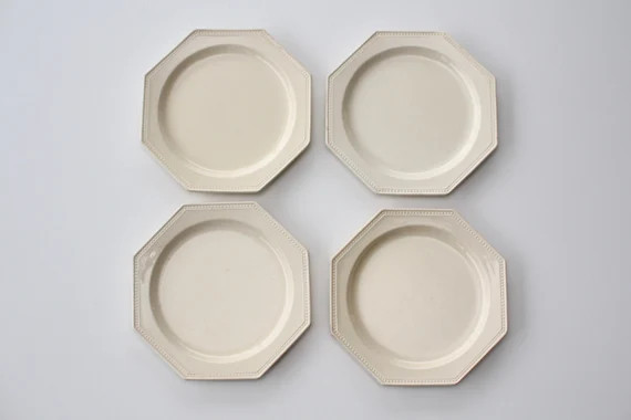 Antique French HBCM Montereau Octagonal Pealed plate / Ivory Octagonal Pearl beaded Plate / flat ... | Etsy (US)