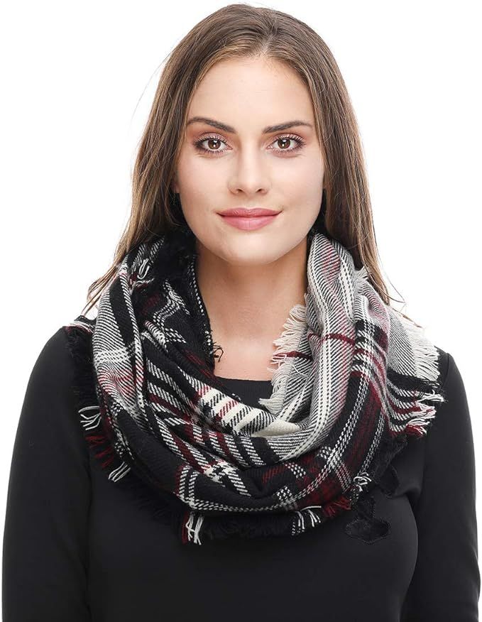 Lucky Leaf Women Winter Checked Pattern Cashmere Feel Warm Plaid Infinity Scarf | Amazon (US)