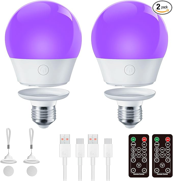 Brightown E26 Rechargeable UV Light Bulbs with Remote and Timer, 120V E26 Base UVA Level 385-400n... | Amazon (US)