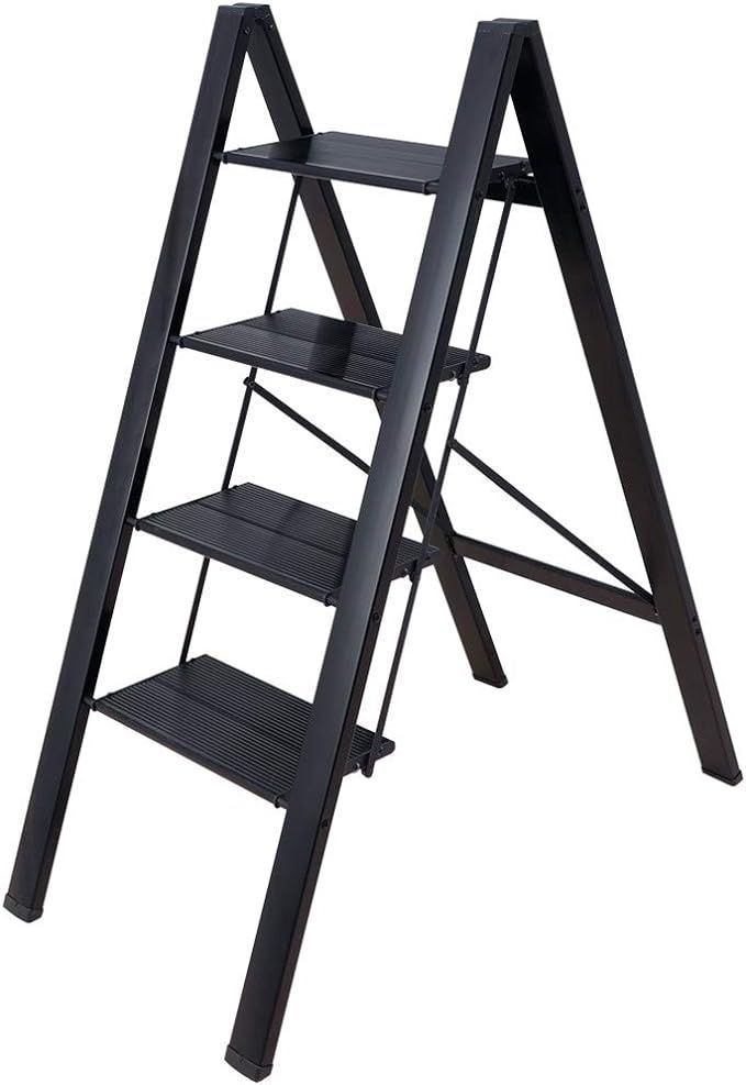 BAOYOUNI 4 Step Ladder Lightweight Folding Aluminum Step Stool Heavy Duty Stepladders 298lbs with... | Amazon (US)