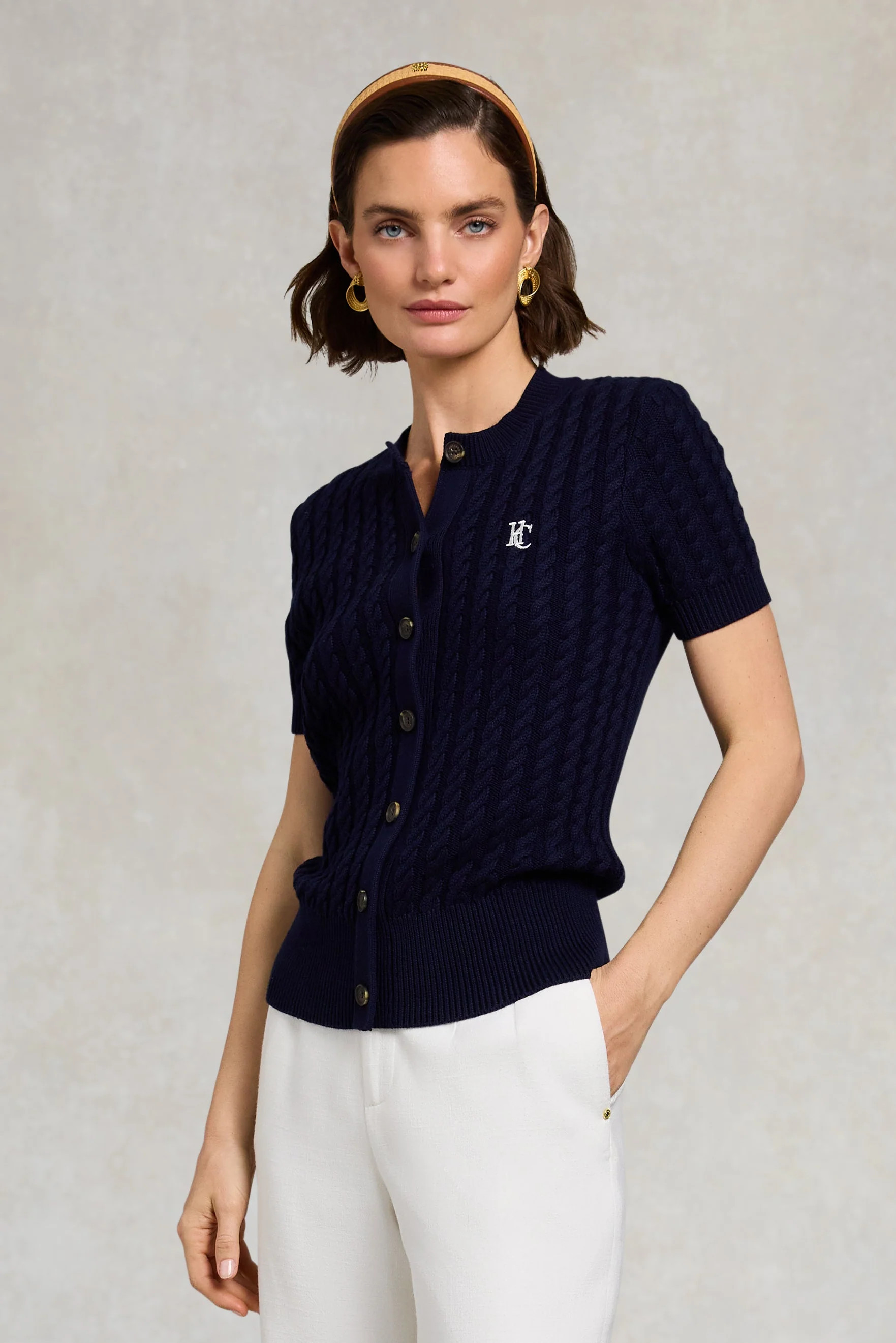 Cotswold Short Sleeve Cardigan (Ink Navy) | Holland Cooper