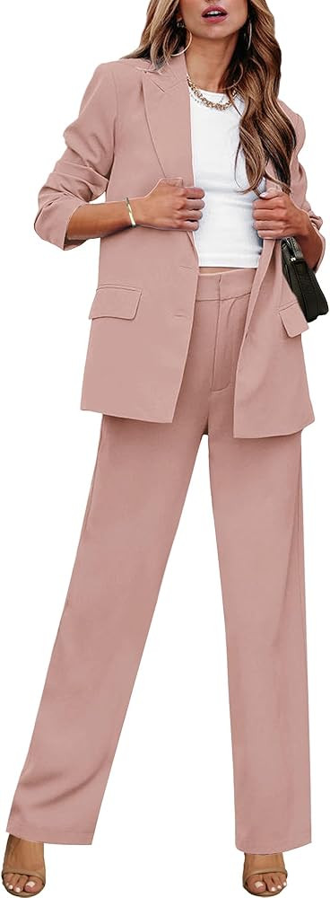 luvamia 2 Piece Outfits for Women Dressy Long Blazer Jackets High Waisted Wide Leg Pants Suits Se... | Amazon (US)