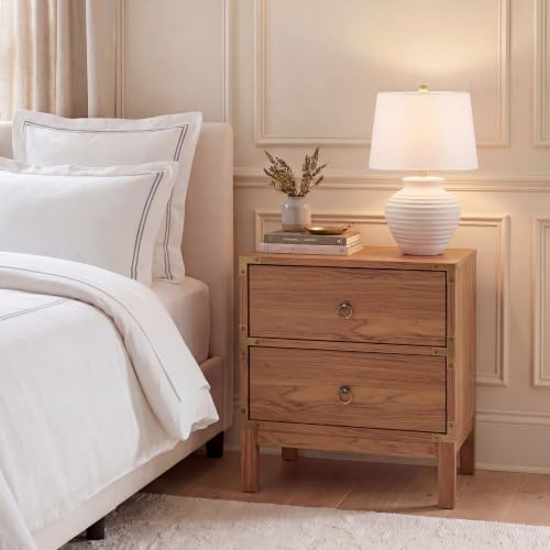 SAFAVIEH Home Collection – Galio Oak & Gold 2-Drawer Nightstand, Vintage-Inspired Bedside Table with Storage for Bedroom (NST9600D) | Amazon (US)