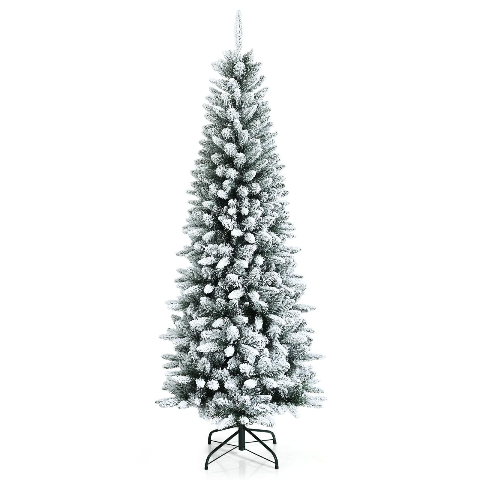 Goplus 6.5ft Snow Flocked Pencil Christmas Tree, Hinged Artificial Slim Xmas Tree W/ 829 Branch T... | Amazon (US)