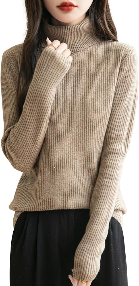 Women's 100% Merino Wool Turtleneck Sweater 2024 Fall Winter Long Sleeve Warm Soft Ribbed Knit Pu... | Amazon (US)
