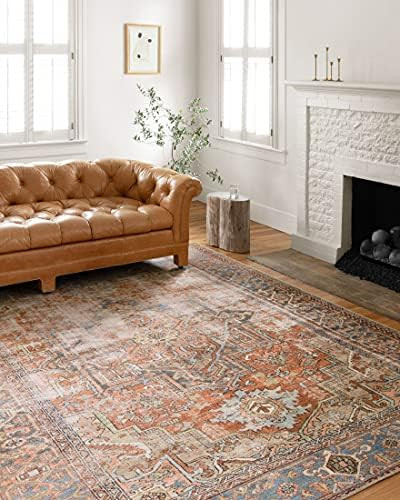Loloi II Loren Collection LQ-15, Terracotta/Sky 7'-6" x 9'-6", Area Rug, Soft, Durable, Vintage, ... | Amazon (US)