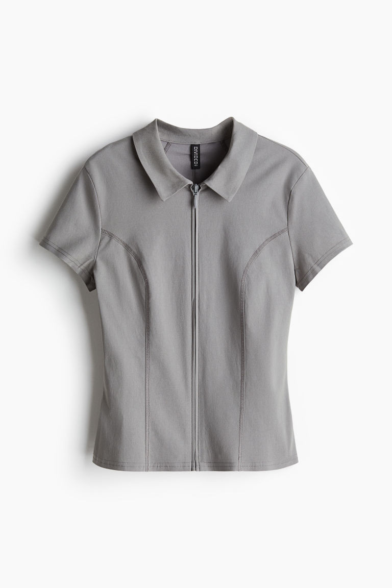 H & M - Collared zip-through top - Gray | H&M (US + CA)