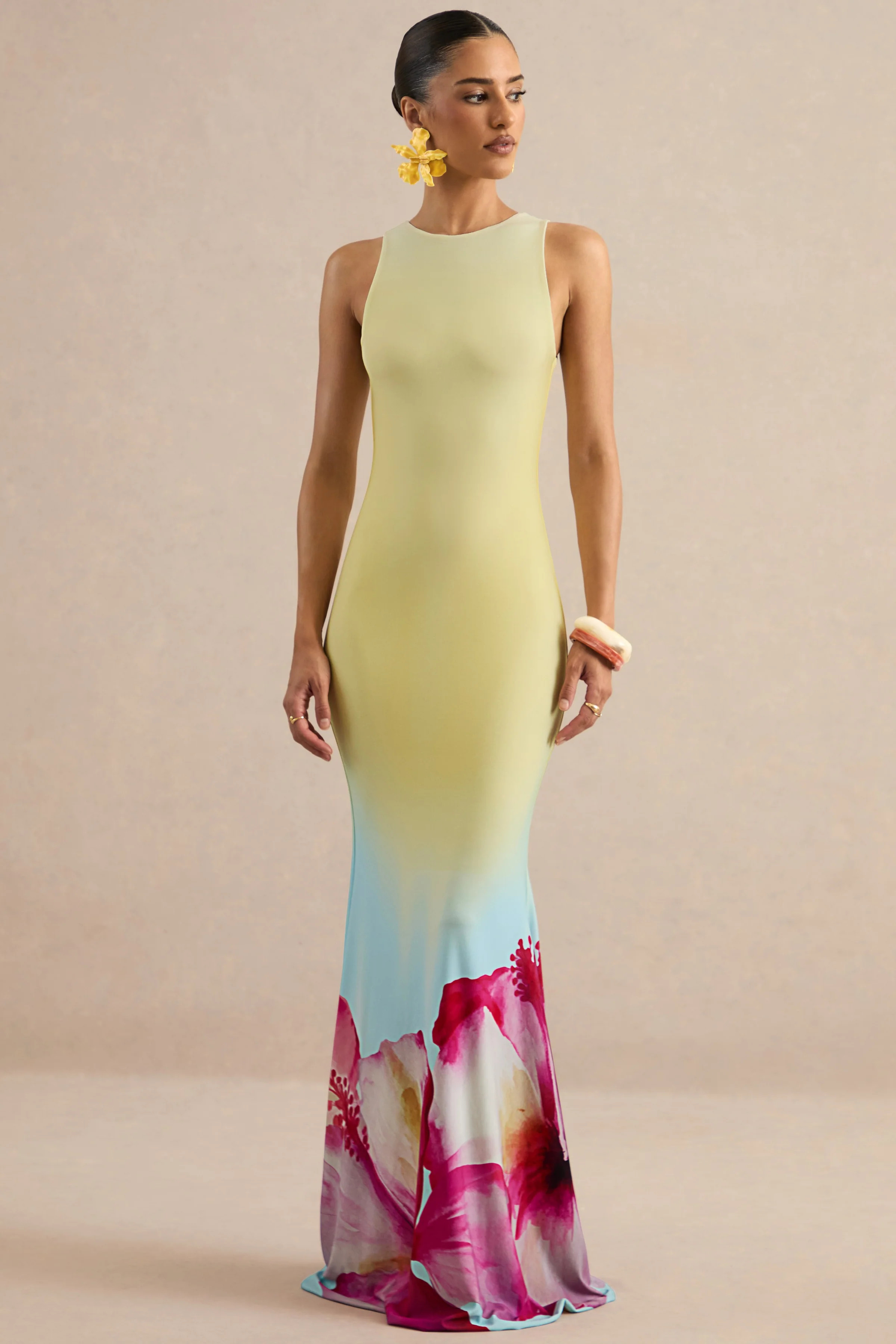Marlo | Yellow Ombre Lily Print Maxi Dress | Club L London