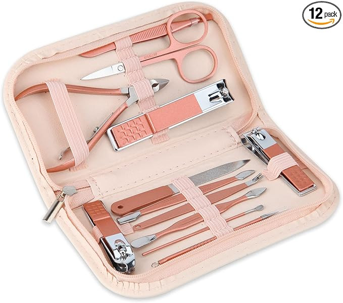 Nail Clippers and Beauty Tool Portable Set, Rose Gold Martensitic Stainless Steel Manicure Set 12... | Amazon (US)