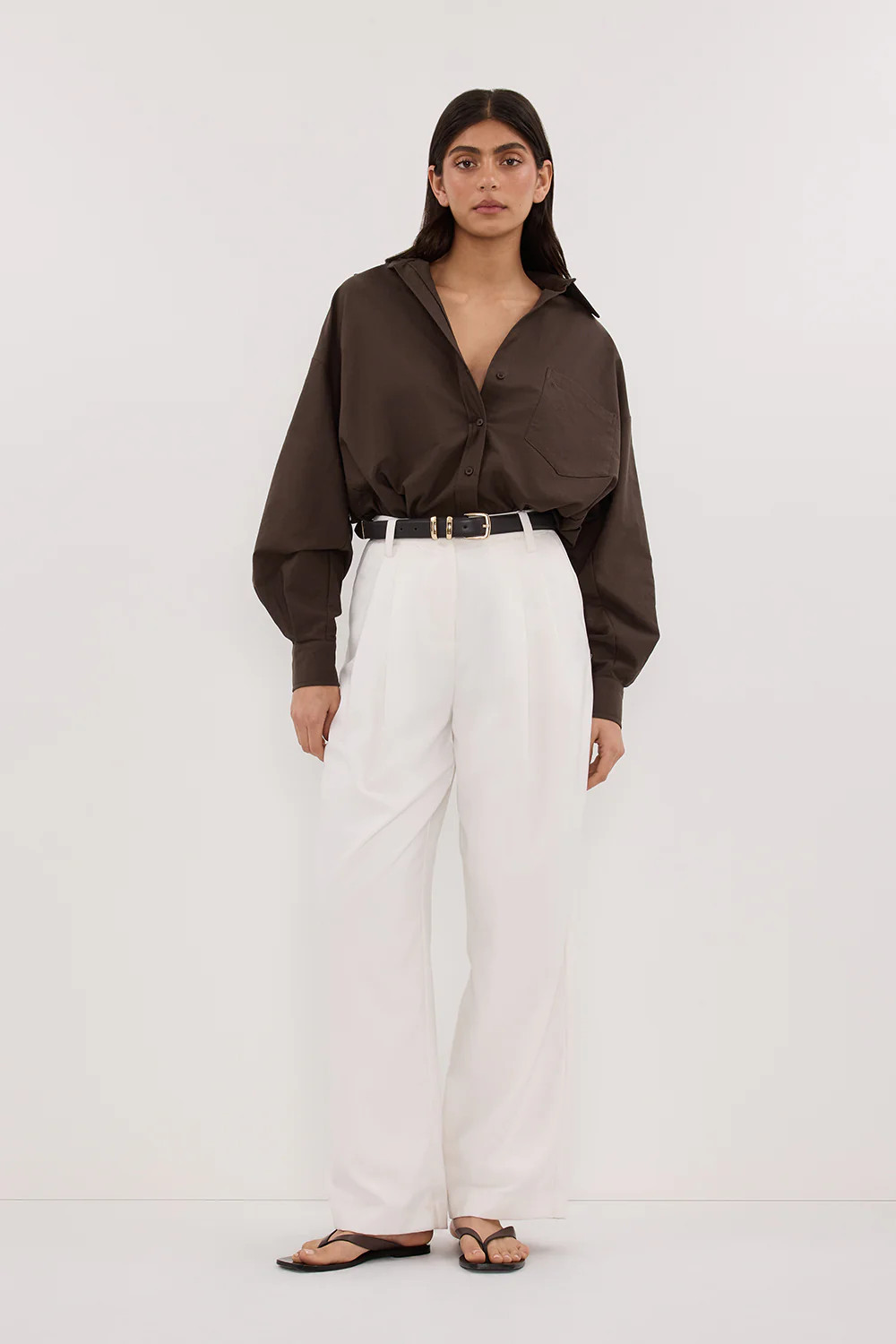 RHEA BITTER CHOC OVERSIZED COTTON SHIRT | DISSH