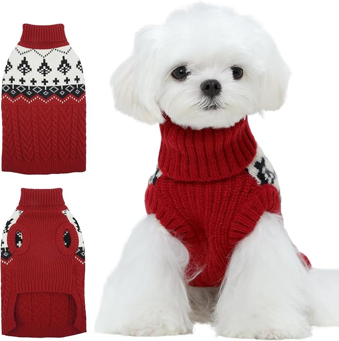 FUAMEY Small Dog Sweaters, Soft Christmas Sweater Dogs Cold Weather, Classic Doggy Pullovers Cabl... | Amazon (US)