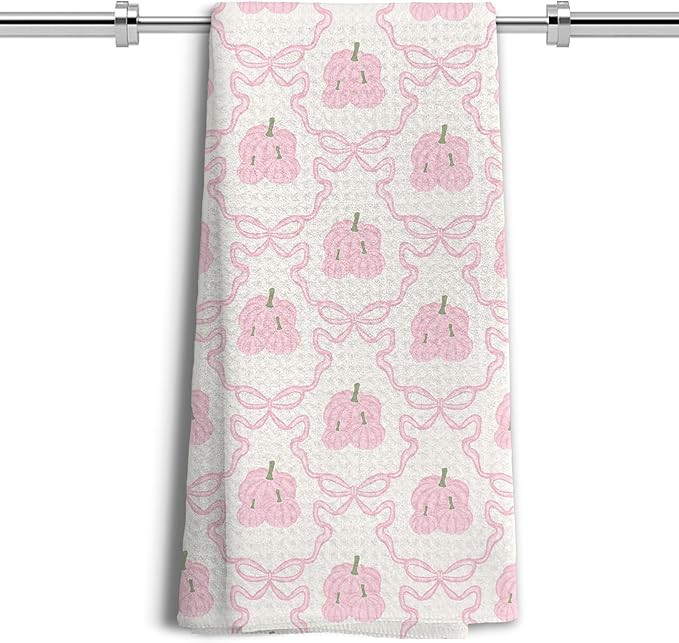 Pink Coquette Bow Fall Pumpkin Kitchen Towels, Preppy Girly Autumn Pumpkin Dish Tea Towels for Ki... | Amazon (US)