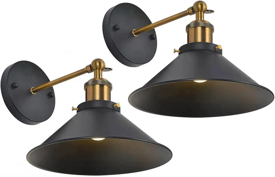 Black Wall Sconces Set of 2,Battery Operated Wall Lights with Remote Industrial Vintage Wireless ... | Amazon (US)