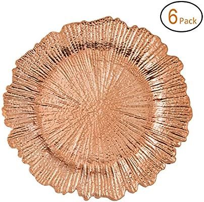 FANTASTIC :) Round 13 Inch Plastic Charger Plates with Eletroplating Finish (6, Reef Rose Gold) | Amazon (US)