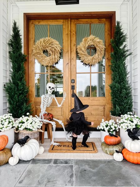 Halloween Front Porch Door Decor Faux Mums Little Girl Witch Costume Black Crows Fall Decor

#LTKHalloween #LTKhome #LTKkids