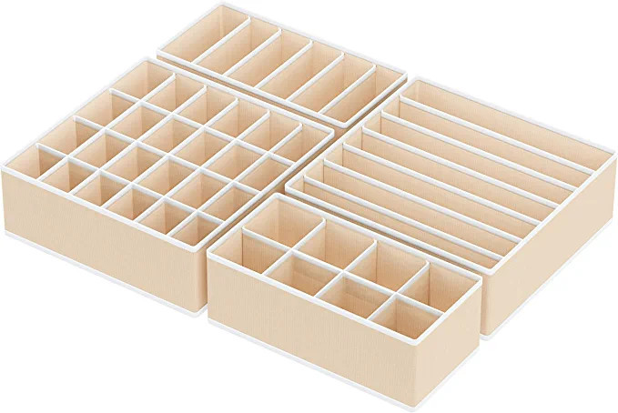 SimpleHouseware Closet Underwear Organizer Drawer Divider 4 Set, Beige | Amazon (US)