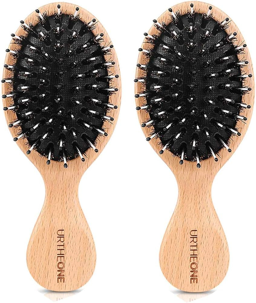 2Pcs Hair Brush Mini Boar Bristle Hairbrush for Thick Curly Thin Long Short Wet or Dry Hair Detan... | Amazon (US)