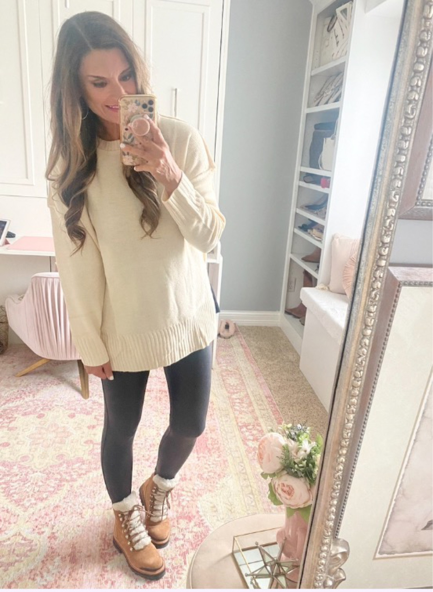 Casual look for winter - Everything is true to size. Wearing a small in the sweater and leggings

#LTKunder100 #LTKunder50