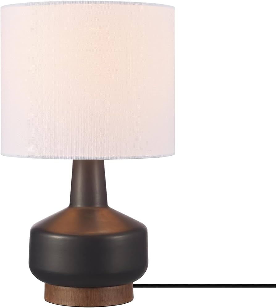 Globe Electric 61000046 15" Ceramic Table Lamp, Matte Black, Wood Toned Base, White Linen Shade, ... | Amazon (CA)