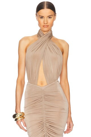 Bianca Ruched Midi Skirt in Taupe | Revolve Clothing (Global)