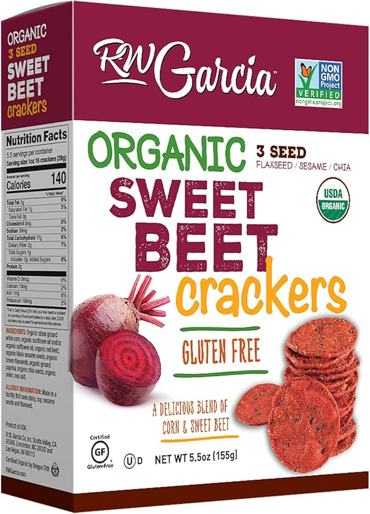 RW Garcia Organic Sweet Beet Crackers, Gluten Free, 5.5oz Boxes, 6 Pack | Amazon (US)