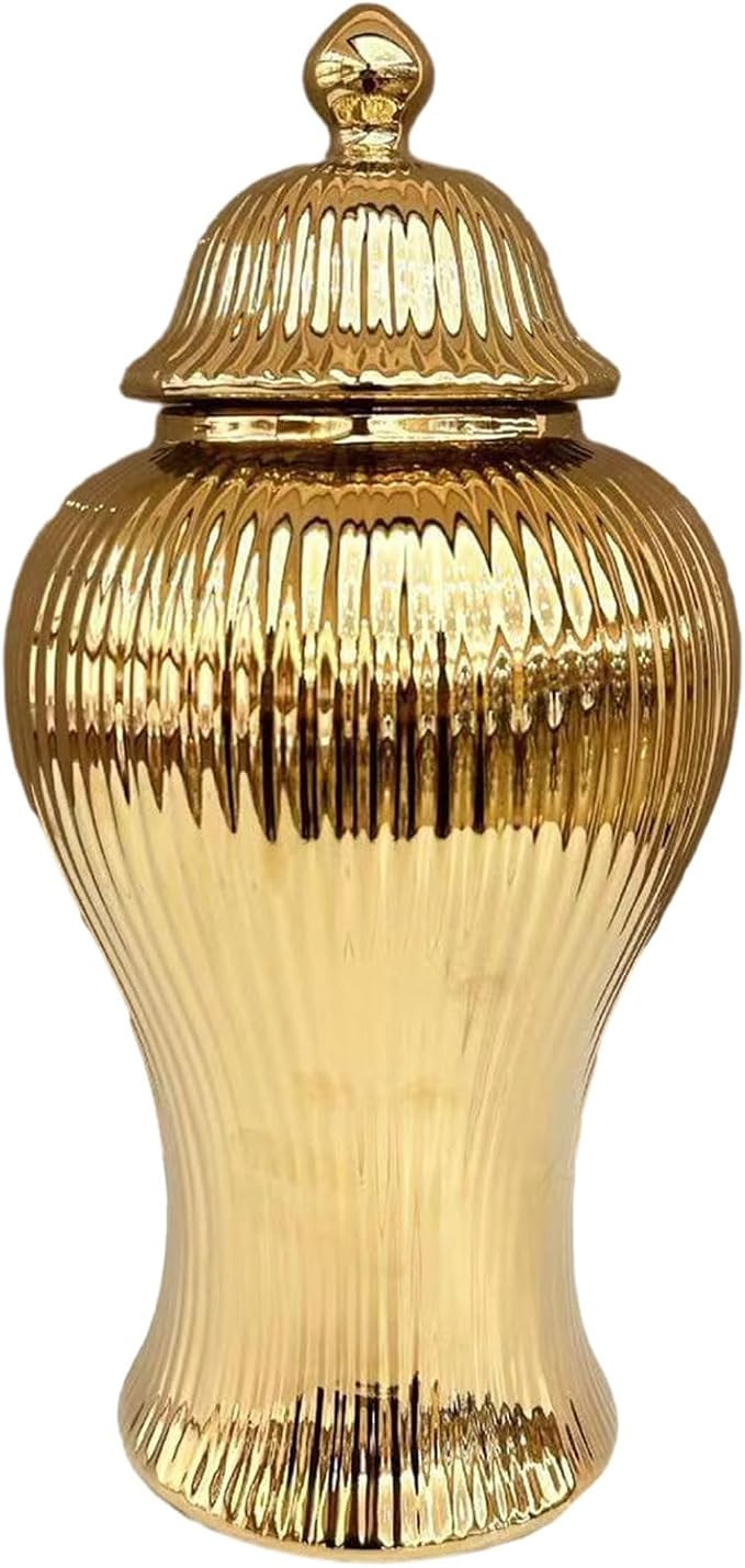 Ceramic Ginger Jar with Lid, White and Gold Ginger Jar Vase, Porcelain Storage Jar, Temple Jar Va... | Amazon (US)