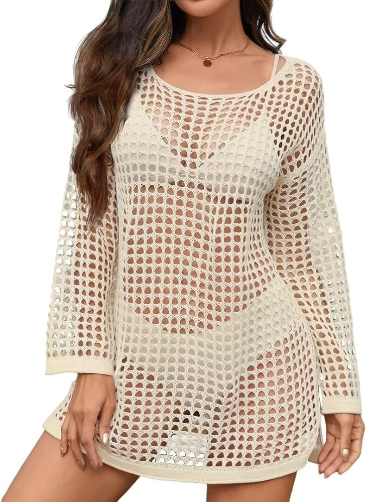 Premillow Women Swimsuit Crochet Swim Cover Up Summer Bathing Suit Swimwear Knit Pullover | Amazon (US)