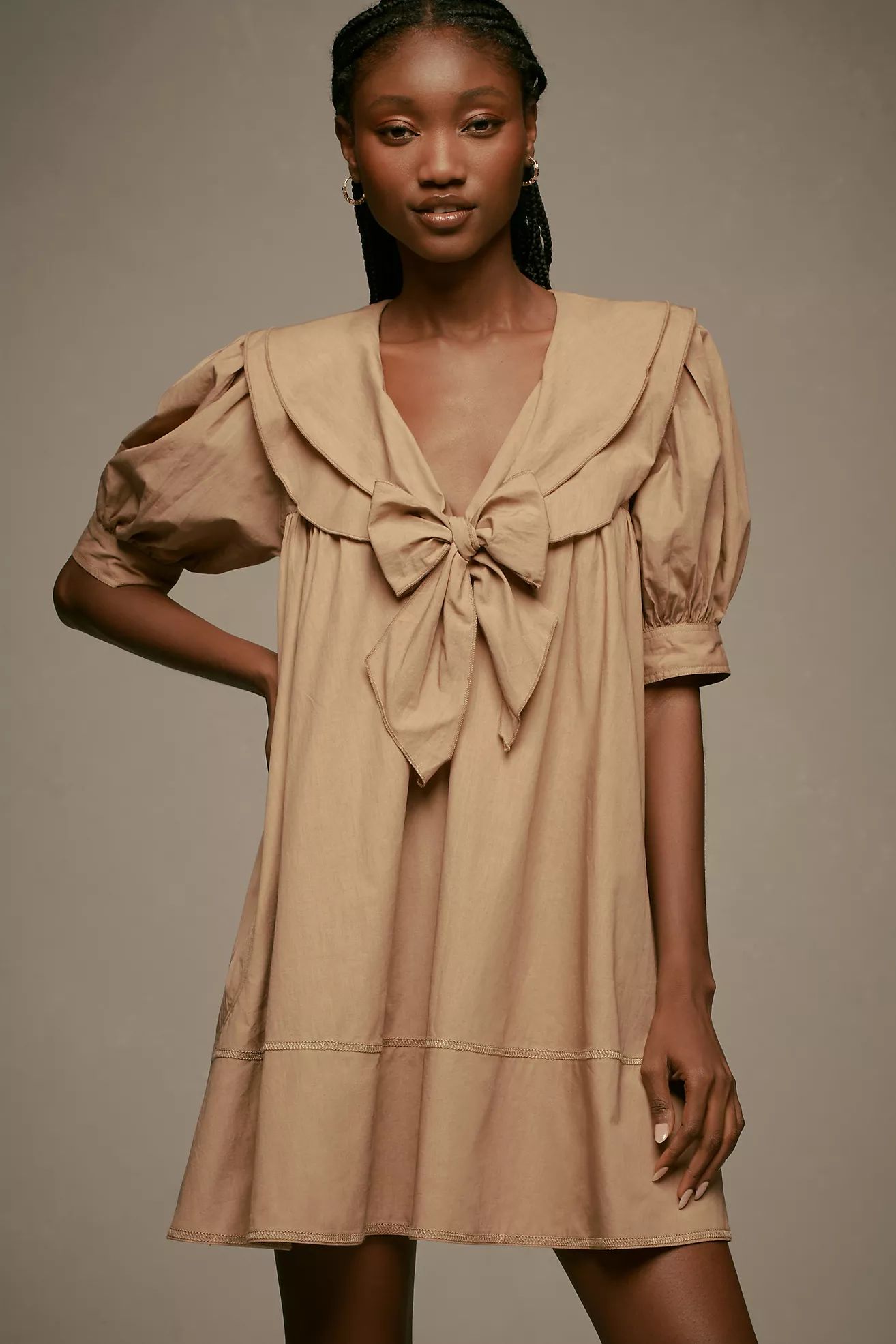 Pilcro Short-Sleeve Bow-Front Tunic Mini Dress | Anthropologie (US)