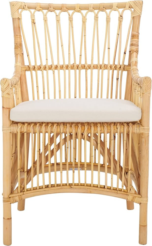 SAFAVIEH Home Collection Zorianna Tropical White/Natural Rattan Dining Chair with Cushion (Fully ... | Amazon (US)