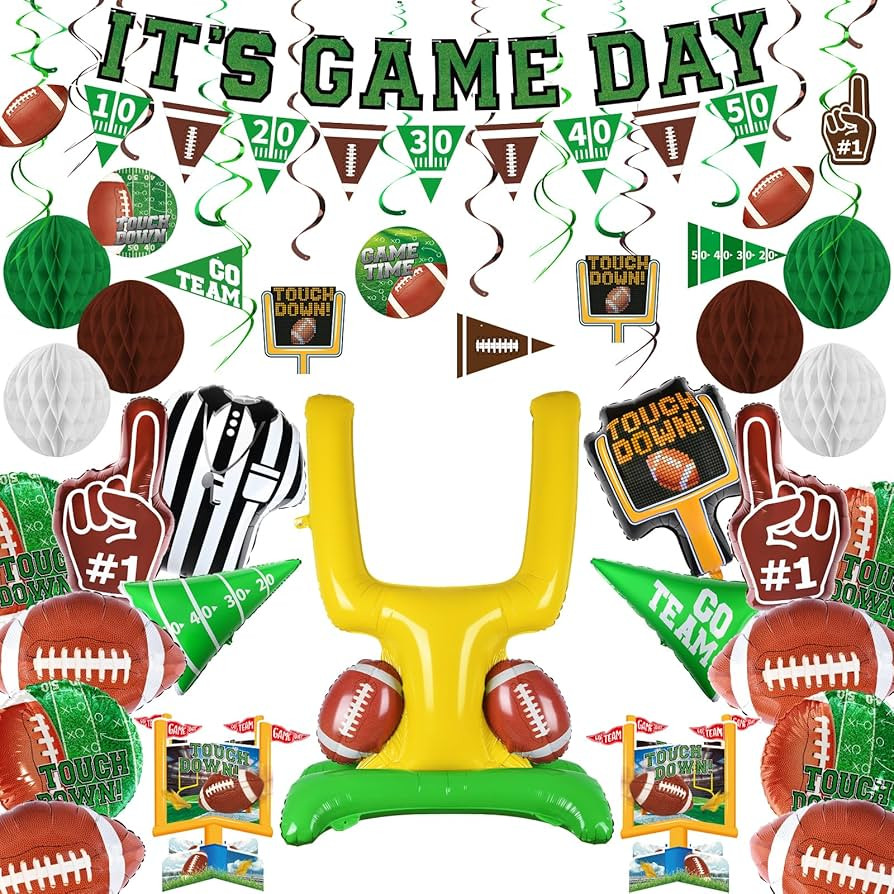 Football Party Decorations Kit: Tailgate & Football Birthday Party Supplies with Banner, Swirl St... | Amazon (US)