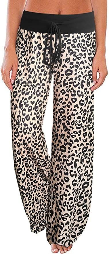 AMiERY Women's Comfy Casual Pajama Pants Floral Print Drawstring Palazzo Lounge Pants Wide Leg | Amazon (US)