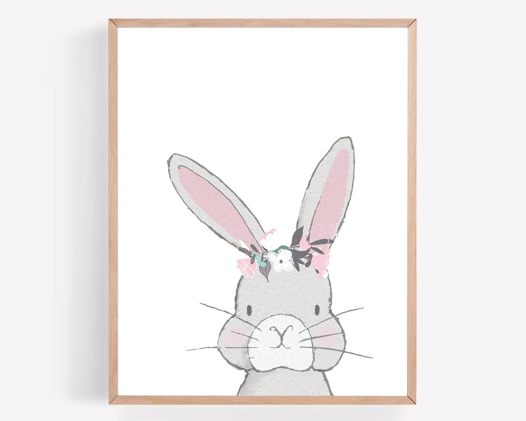 Floral Bunny Printable, Girl Nursery Wall Art, Baby Bunny Print, Bunny Wall Decor, Pink Nursery D... | Etsy (US)