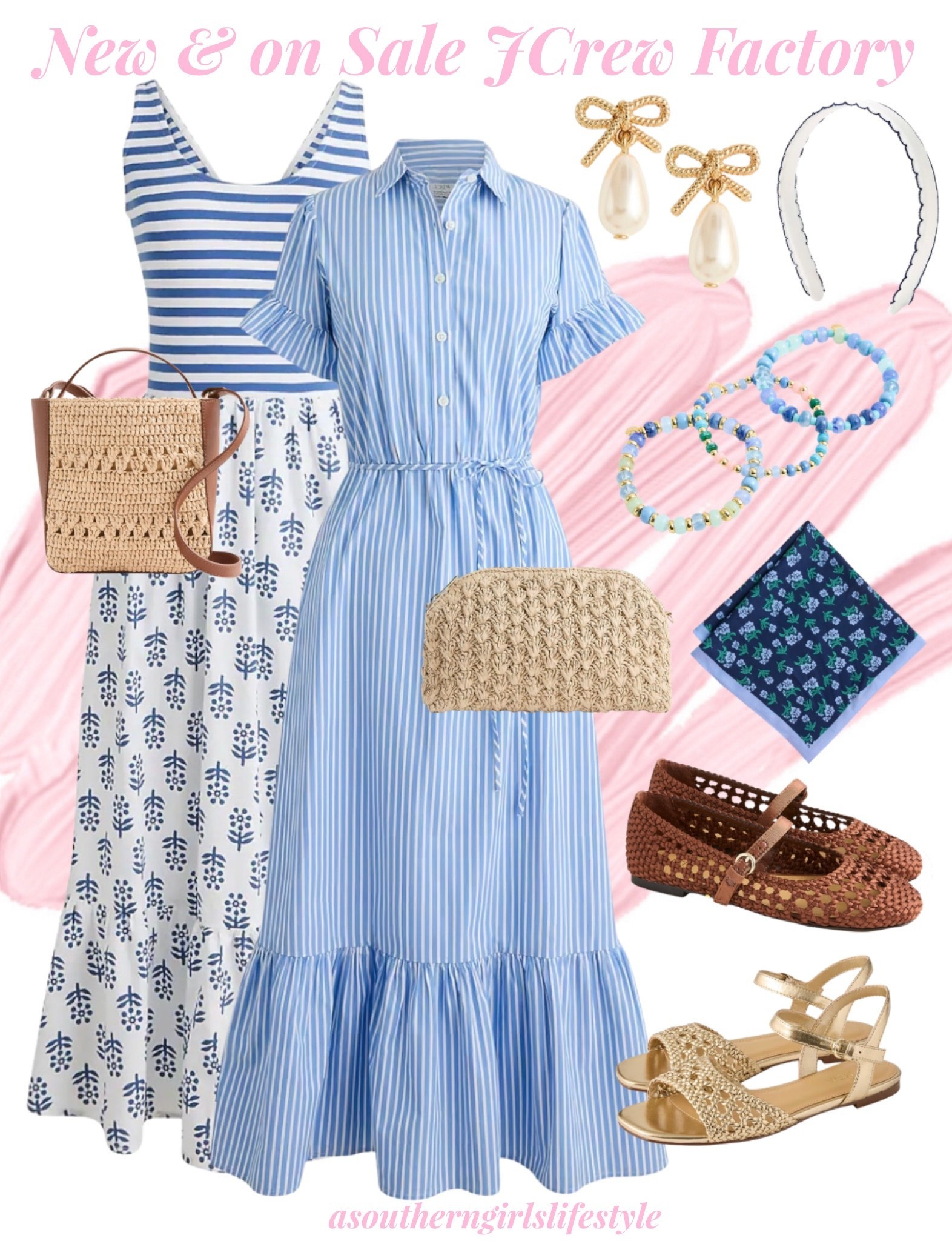 New & on Sale JCrew Factory - mix n match blues 

Mixed Striped/Floral Dress (linked the matching mini me too), Striped Ruffle Sleeve Shirt Dress, Bow Pearl Earrings, White/Navy Scalloped Headband, Woven Clutch, Beaded Bracelets, Woven. Crossbody, Silky Scarf, Woven Mary Jane Flats, Gold Knotted Woven Sandals

Spring Outfits 2026. Easter Dress Women. Spring Dresses  

#LTKPetite #LTKSeasonal #LTKSaleAlert