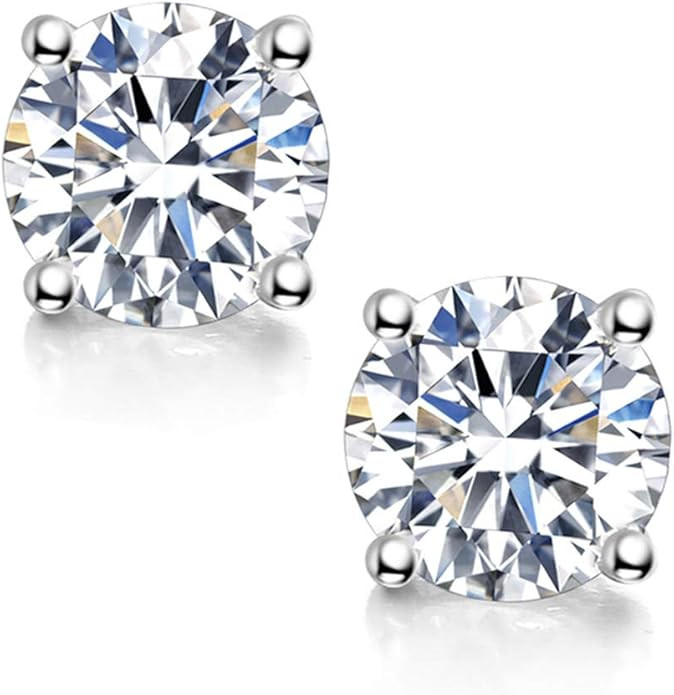 Moissanite Stud Earrings, 0.6ct-2ct DF Color Brilliant Round Cut Lab Created Diamond Earrings 18K... | Amazon (US)