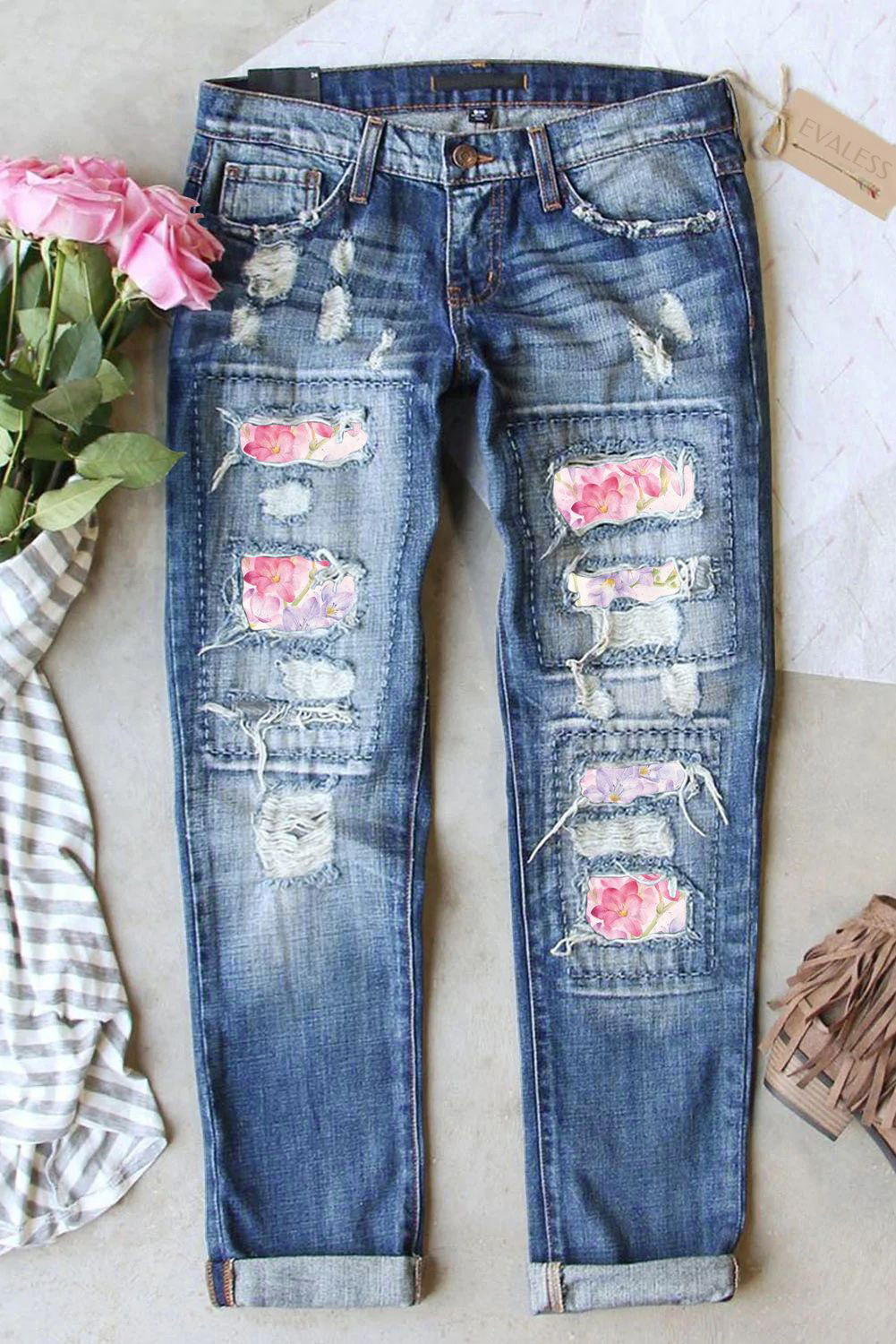 Floral Ripped Casual Jeans | Evaless