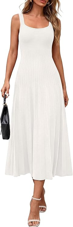 PRETTYGARDEN Spring Dresses for Women 2026 Summer Casual Sleeveless Square Neck A Line Knit Pleat... | Amazon (US)