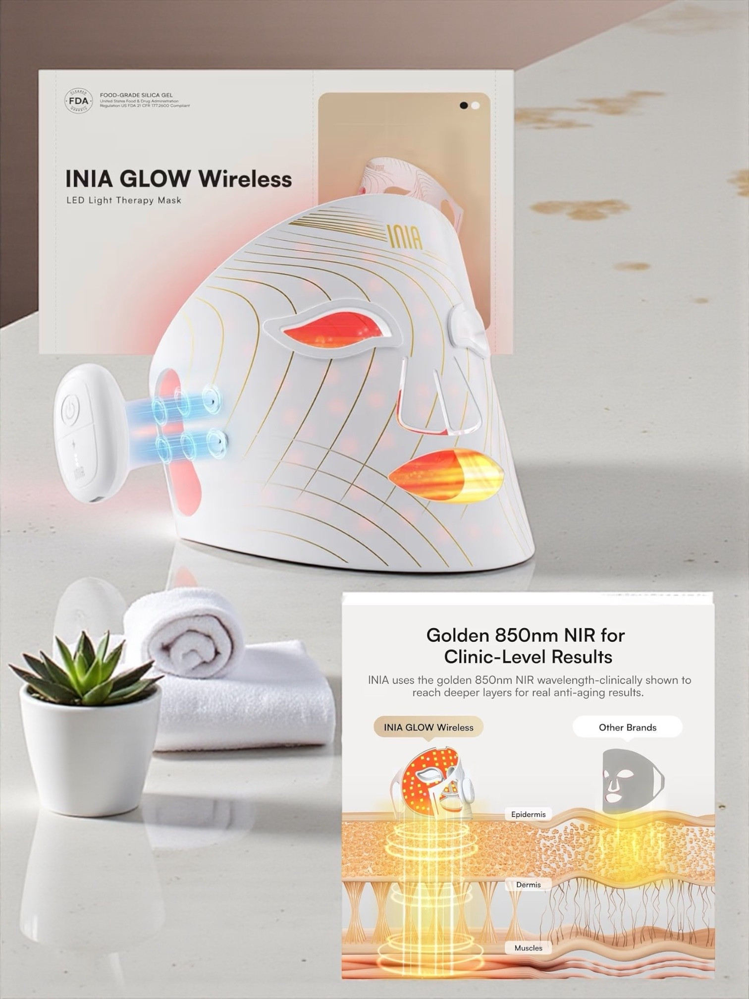 Tailored Comfort in Every Use - Cordless & Portable: Discover the ultimate convenience with our light, foldable, and easy-to-clean red light therapy mask featuring an innovative magnetic wireless battery design. With two interchangeable batteries, you can switch seamlessly to extend usage time, freeing you from the constraints of power cords. Whether at home or on the move, enjoy professional-grade skincare while staying active.
Redefined Skincare Revolution: Experience the unparalleled magic of home-based professional skincare with INIA Red Light Therapy Mask. Its 272 medical-grade LEDs emit an impressive 105mW/cm² energy, turning the device into your ultimate secret for younger-looking skin.

#LTKselfcare #LTKmorningroutine #LTKBeauty