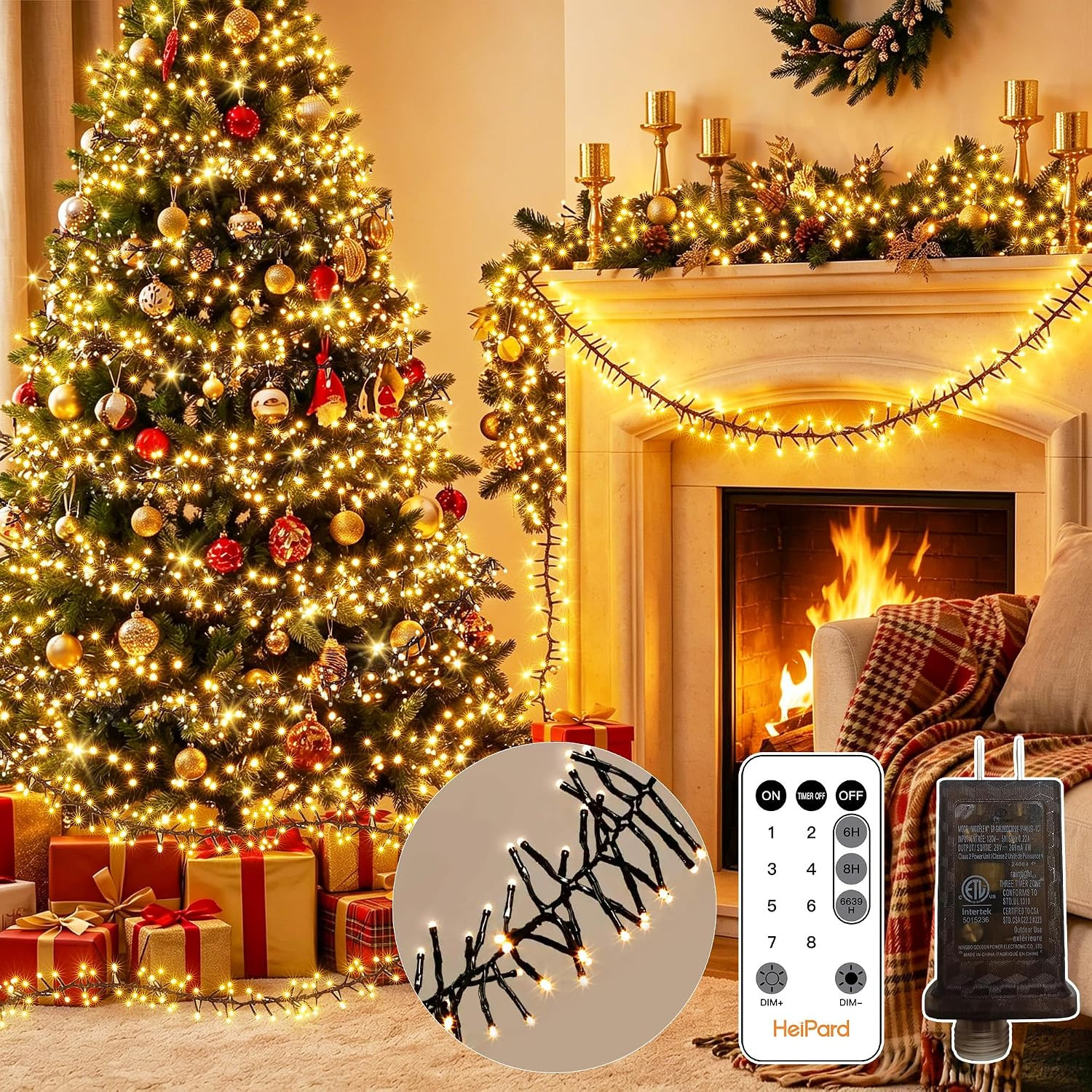 1000 LED 49FT Cluster Lights, Plug in Warm White Christmas Lights | Amazon (US)