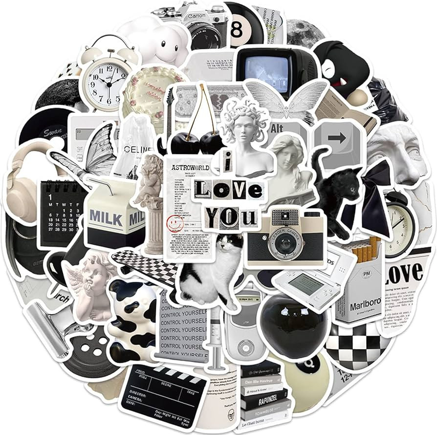 Aesthetic VSCO Stickers for Water Bottles,Black and White Simple Vinyl Sticker for Laptop,61Pcs D... | Amazon (US)