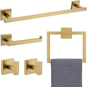YACVCL 5 Pieces Towel Bar Set, Brushed Gold Bathroom Hardware Set, Gold Bathroom Accessories Set,... | Amazon (US)