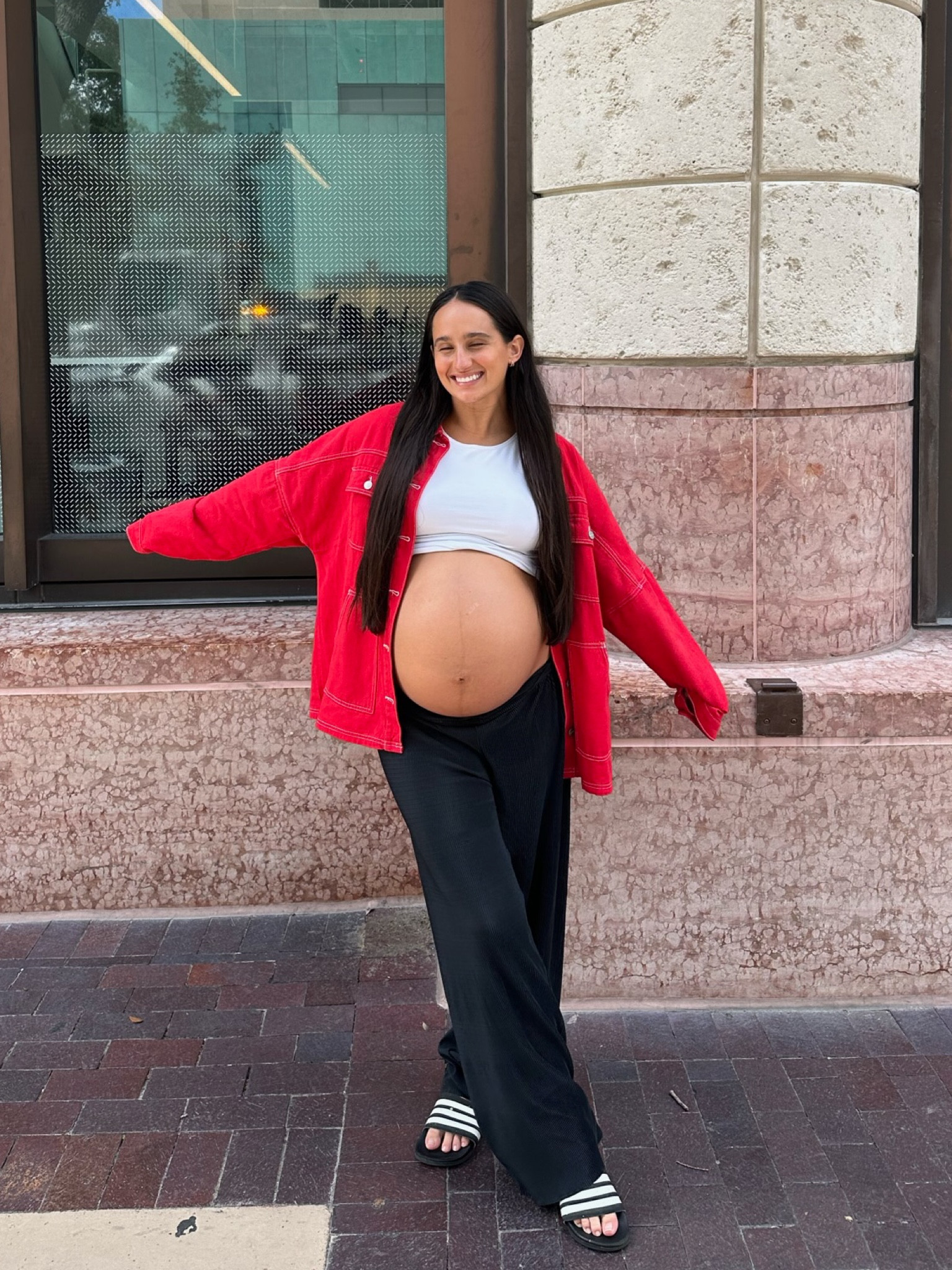 final ultrasound with baby girl today🥹❤️  this revolve jacket has been my go-to pop of color for every fall outfit 

fall fashion | maternity style | pregnancy outfit | fall colorful staples | black pants | cherry red 

#LTKSeasonal #LTKstyletip #LTKbump