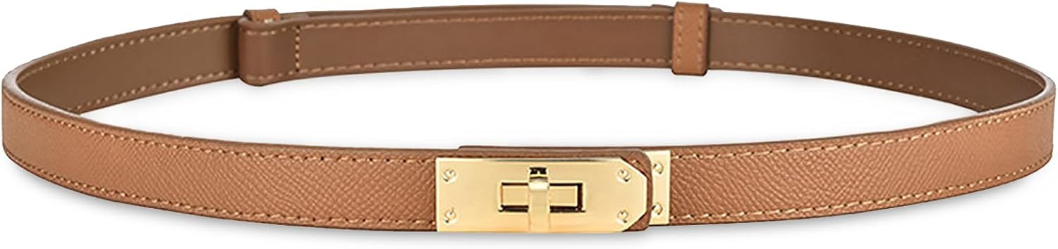 ANHAISHUILV Women's Skinny Leather Belt with Adjustable Golden Turn-Lock Buckle - Ideal for Dresses, Jeans, and Coats | Amazon (US)