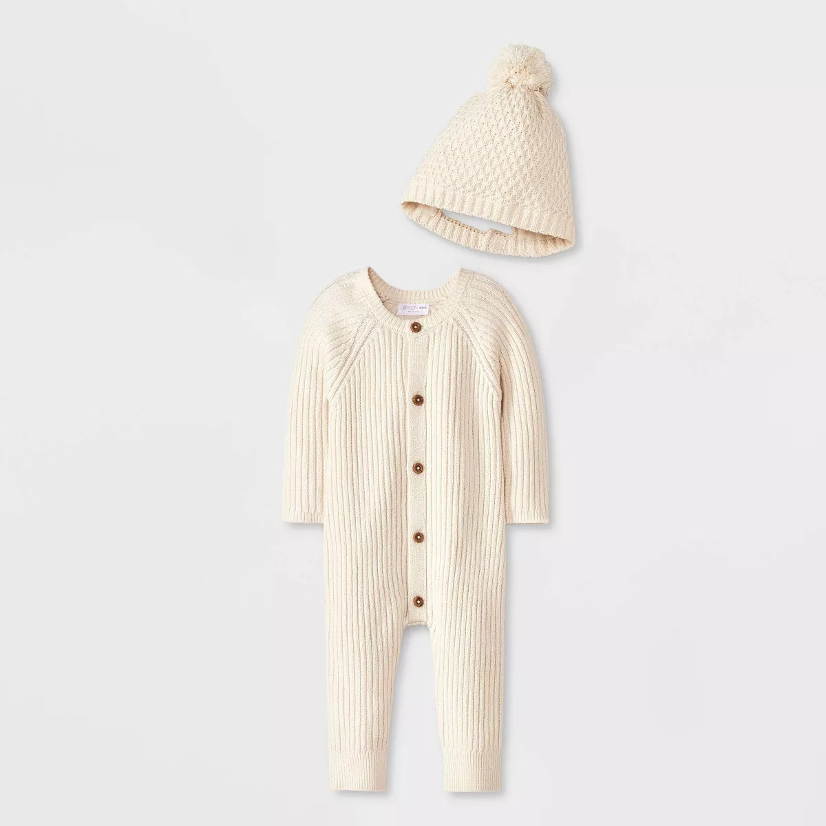 Grayson Mini Baby Button-Front Romper with Hat - Cream Newborn | Target
