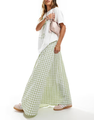 Miss Selfridge sage gingham maxi skirt | ASOS (Global)