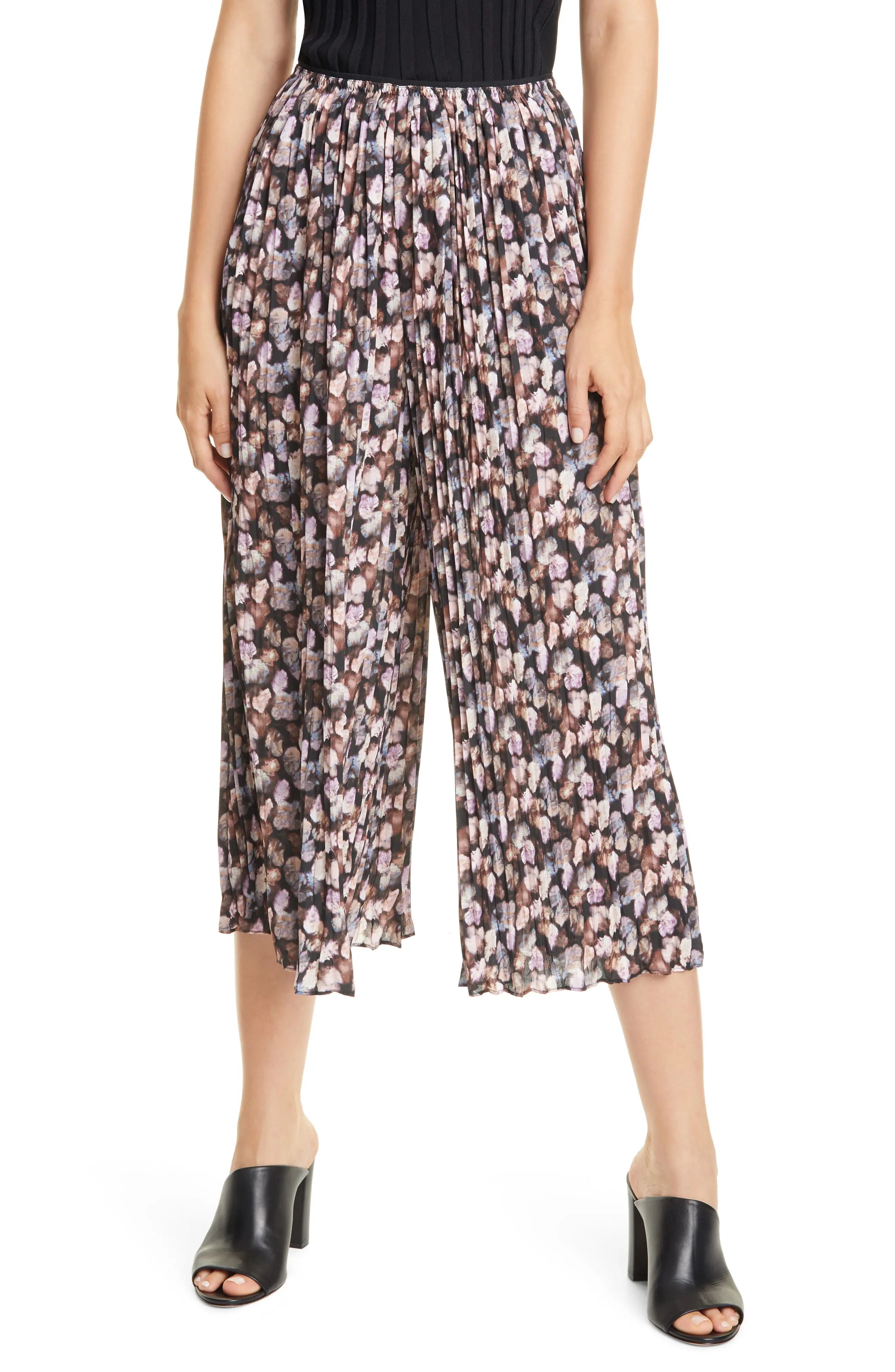 Women's Vince Micro Painted Floral Print Culottes, Size Medium - Black | Nordstrom