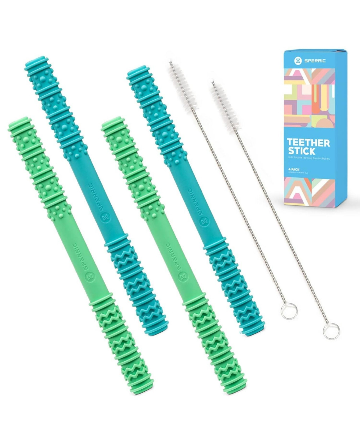 Sperric Baby Hollow Teething Tubes - Soft Silicone Teether Sticks for Infant | Bpa Free Teething Straws with Cleaning Brushes (Blue) - Blue | Macy's