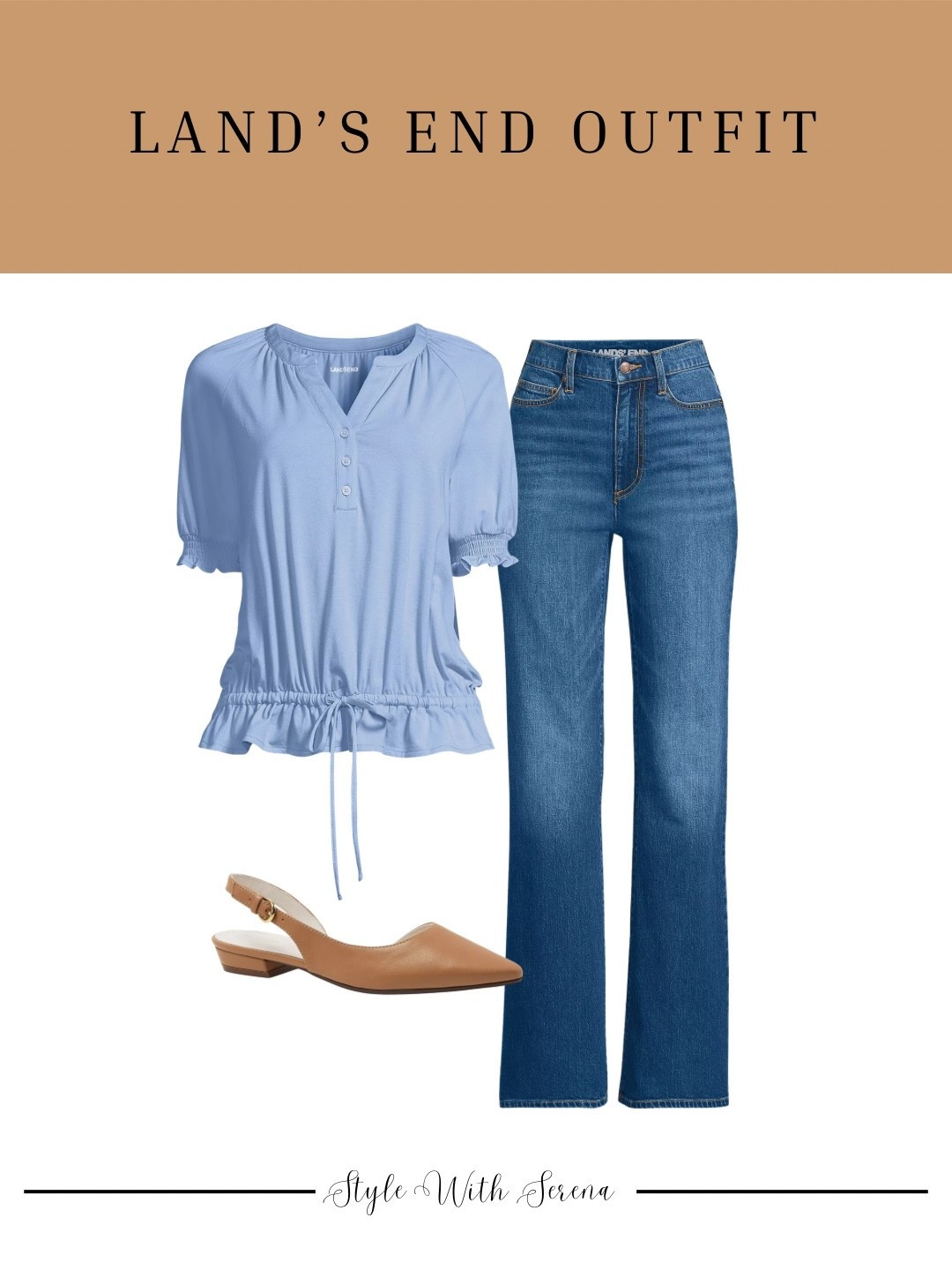 Lands end outfit, spring fashion, spring blouse, jeans, denim, flats

#LTKSeasonal #LTKOver40 #LTKootd