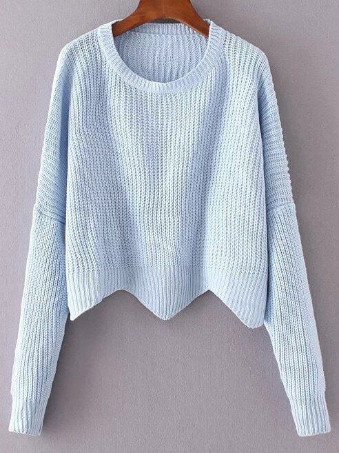 Blue Drop Shoulder Asymmetrical Sweater | SHEIN